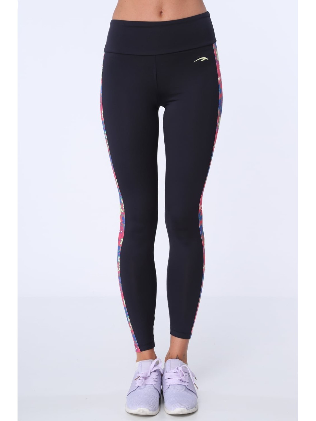 Navy blue sports leggings with a floral stripe MR15471 - Online store - Boutique